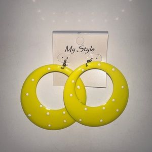 Yellow + White Polka Dots Earrings